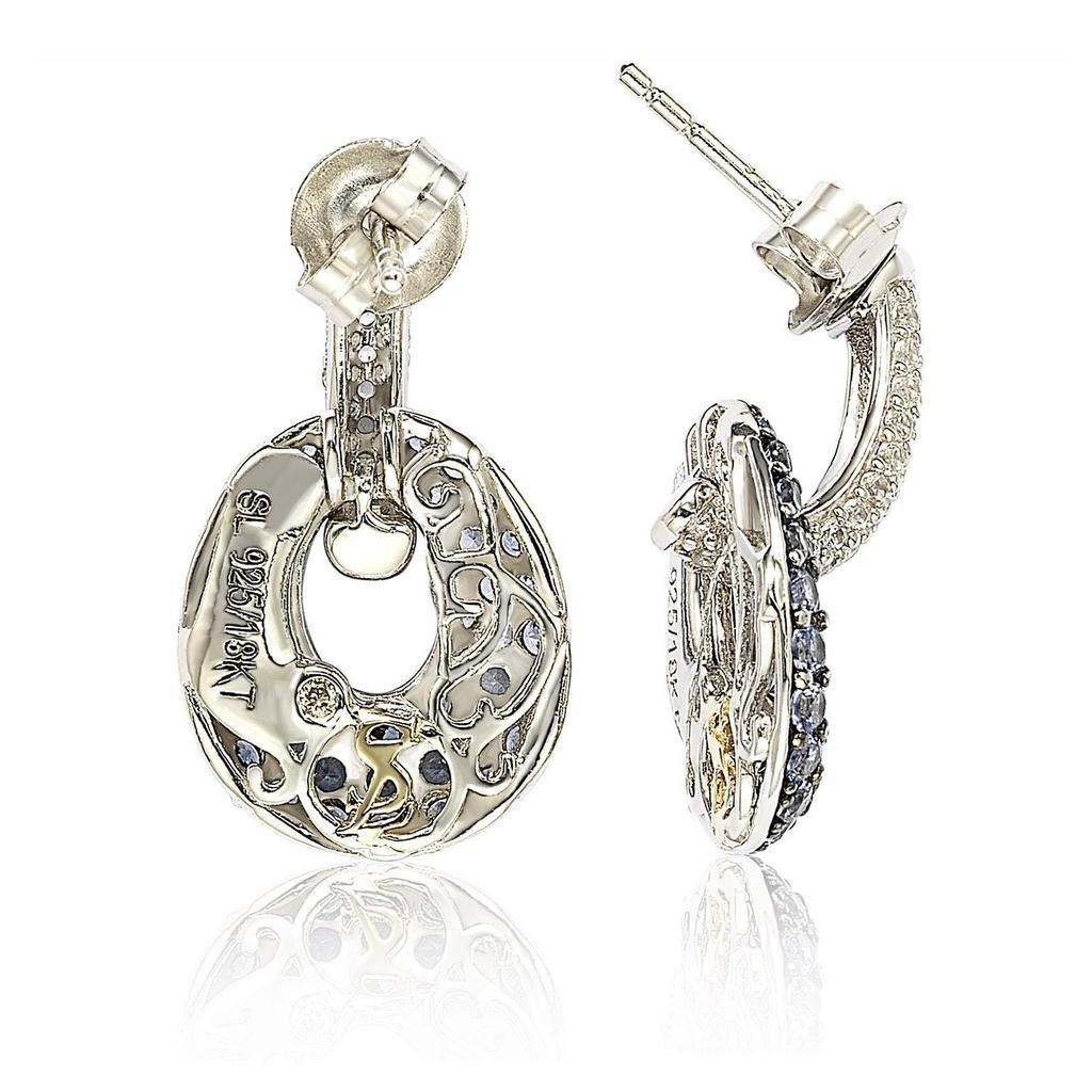 商品Suzy Levian|Suzy Levian Sterling Silver Blue & White Sapphire and Diamond Accent Double Oval Dangle Earrings,价格¥2234,第4张图片详细描述