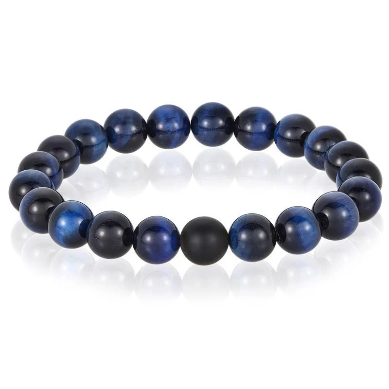 商品Crucible Jewelry|Crucible Los Angeles Polished Blue Tiger Eye and Black Matte Onyx 10mm Natural Stone Bead Stretch Bracelet,价格¥277,第1张图片