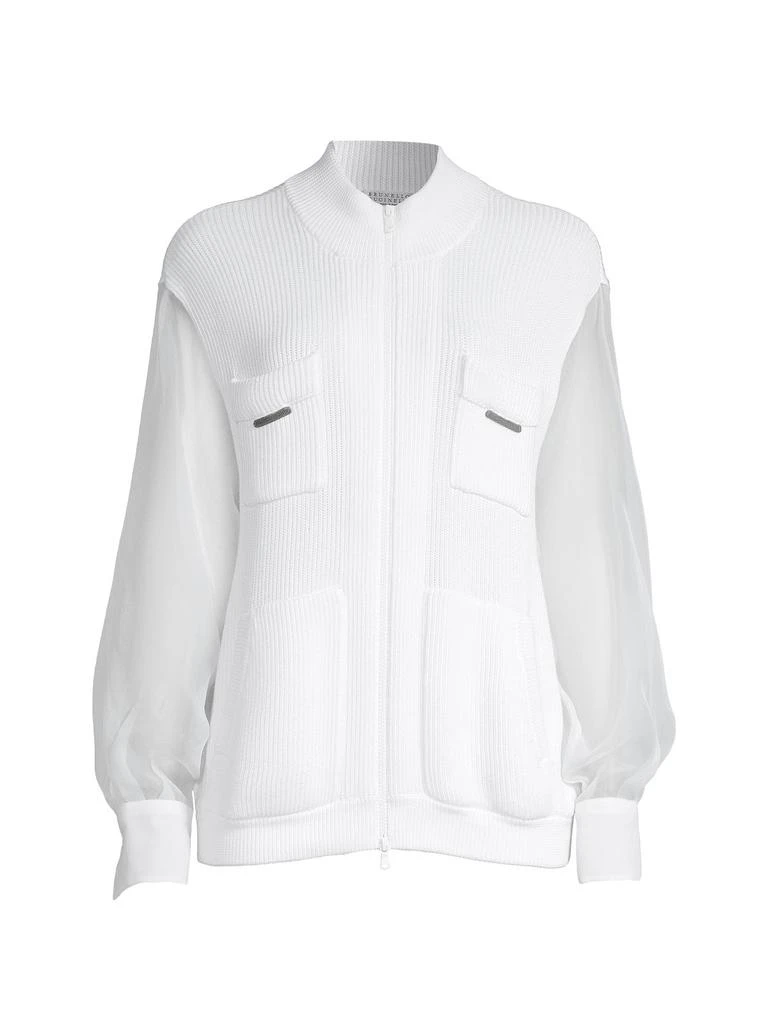商品Brunello Cucinelli|​Mesh Sleeve Ribbed Knit Jacket,价格¥5229,第3张图片详细描述