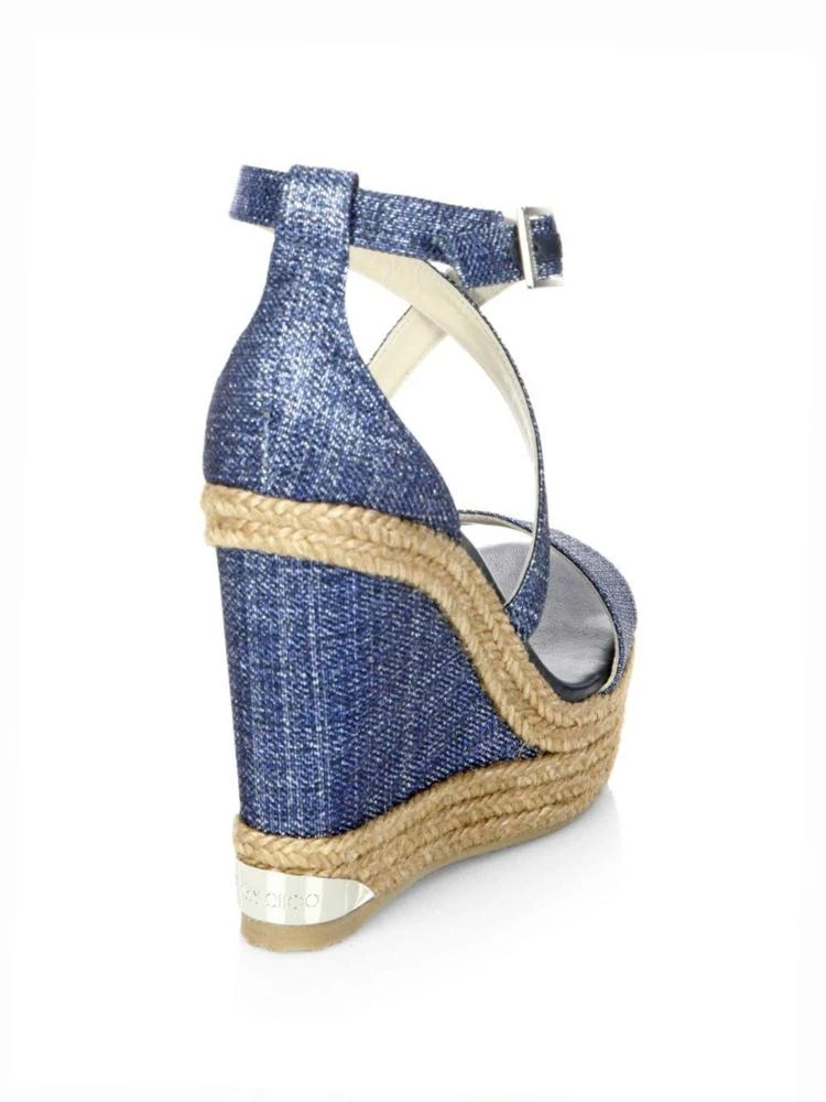 商品Jimmy Choo|Portia 120 DFW Metallic Denim Espadrille Wedge Sandals,价格¥1649,第2张图片详细描述