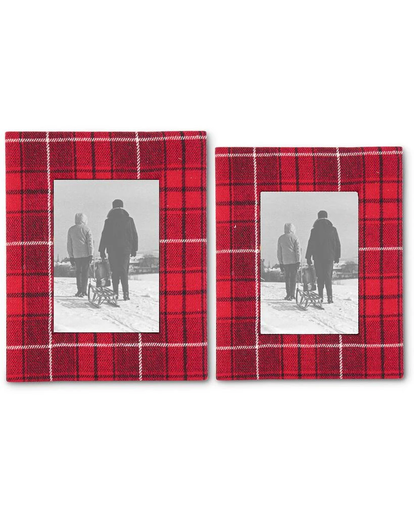 商品K&K Interiors|K&K Interiors Set Of 2 Red Black & Cream Plaid Photo Frames,价格¥236,第1张图片