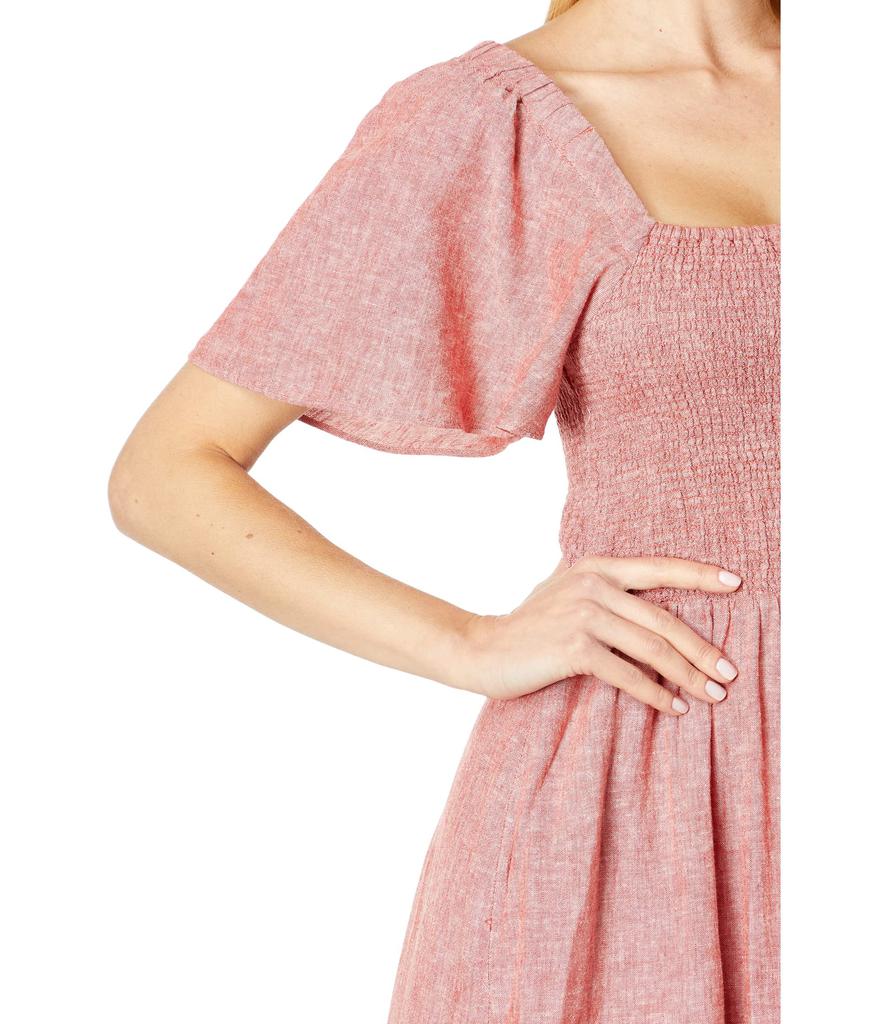 Linen-Blend Lucie Smocked Midi Dress商品第3张图片规格展示