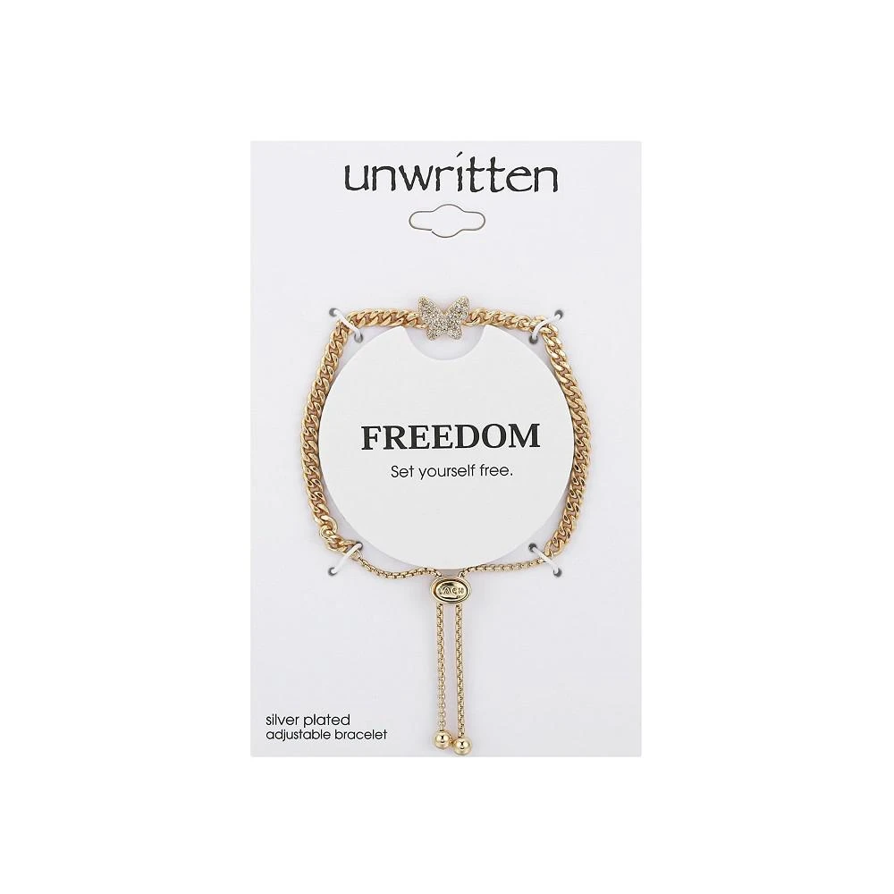 商品Unwritten|Gold Flash-Plated Cubic Zirconia Pave Butterfly Curb Chain Adjustable Bolo Bracelet,价格¥153,第2张图片详细描述