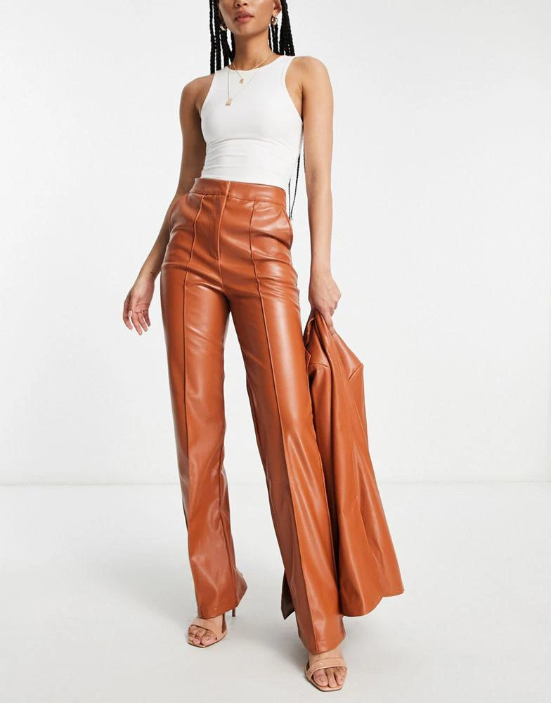 商品ASOS|ASOS DESIGN Tall leather look straight trouser in rust brown,价格¥102,第4张图片详细描述