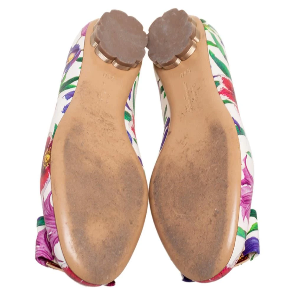 Salvatore Ferragamo Multicolor Floral Print Leather Avola Bow Ballet Flats Size 36  商品