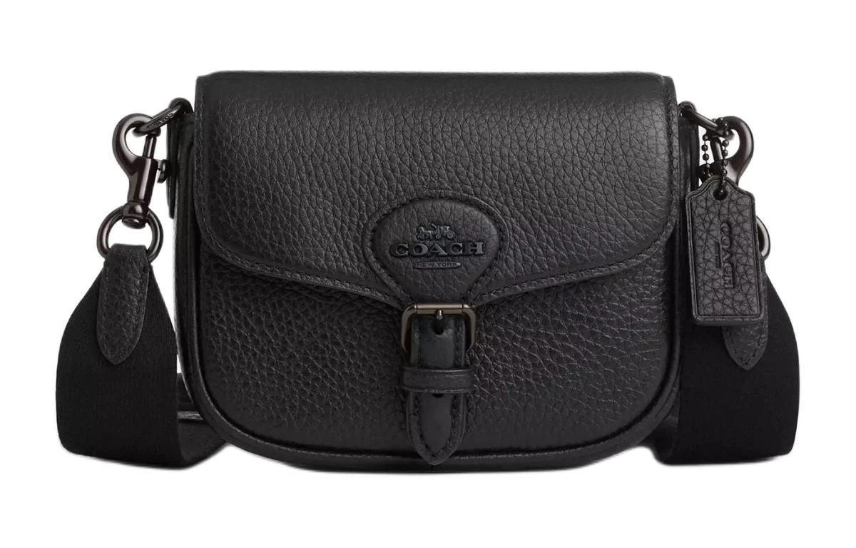 商品[国内直发] Coach|蔻驰 Amelia 16 按扣内部多功能口袋 柔软卵石纹皮革 马鞍包单肩斜挎包 小号 女款 黑色,价格¥1929,第1张图片