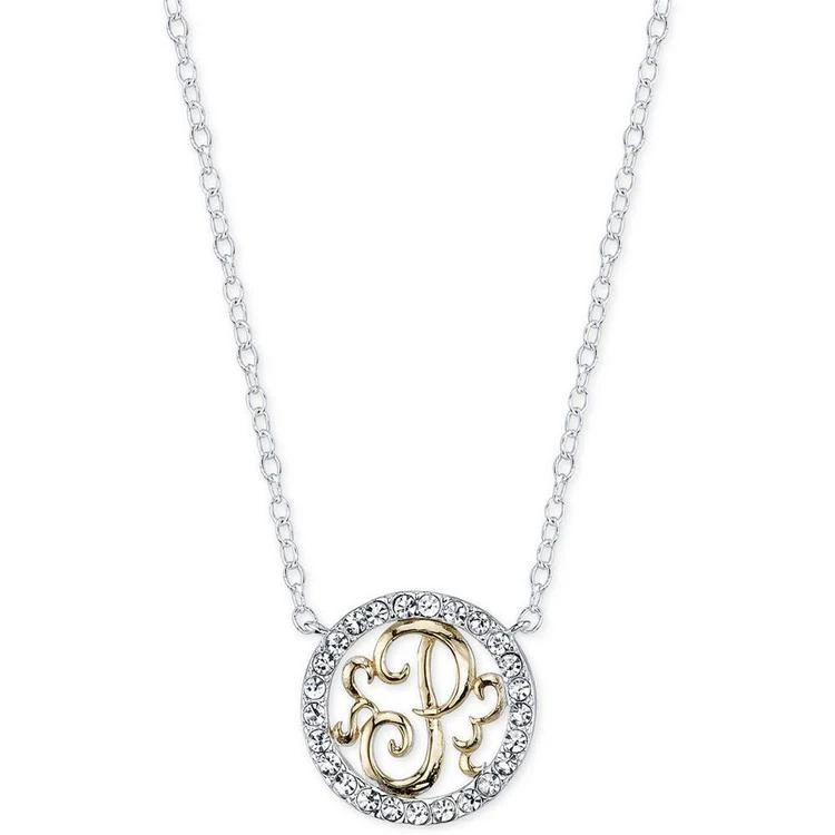 商品Unwritten|Initial "P" Pendant Necklace with Crystal Pavé Circle in Sterling Silver and Gold Flash,价格¥155,第2张图片详细描述