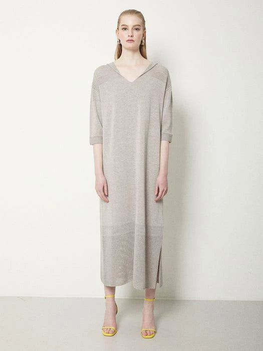 商品JOY GRYSON|V-neck Hoodie Knit Dress (Cocoa),价格¥3045,第1张图片