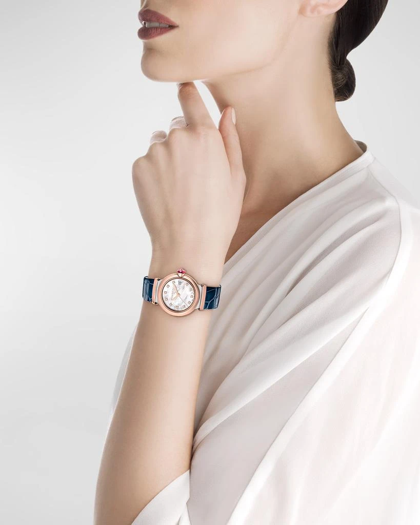 商品BVLGARI|LVCEA 33mm Pink Gold and Stainless Steel Mother-of-Pearl Watch with Diamonds and Blue Alligator Strap,价格¥77365,第4张图片详细描述