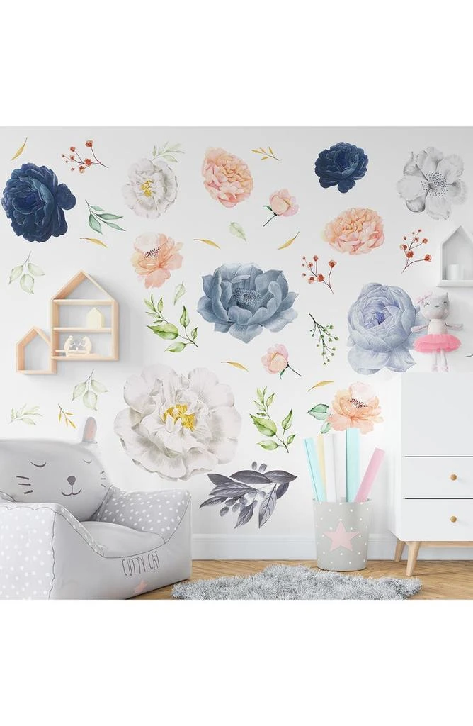商品WALPLUS|Pink & Blue Watercolor Flower Wall Sticker Set,价格¥337,第4张图片详细描述
