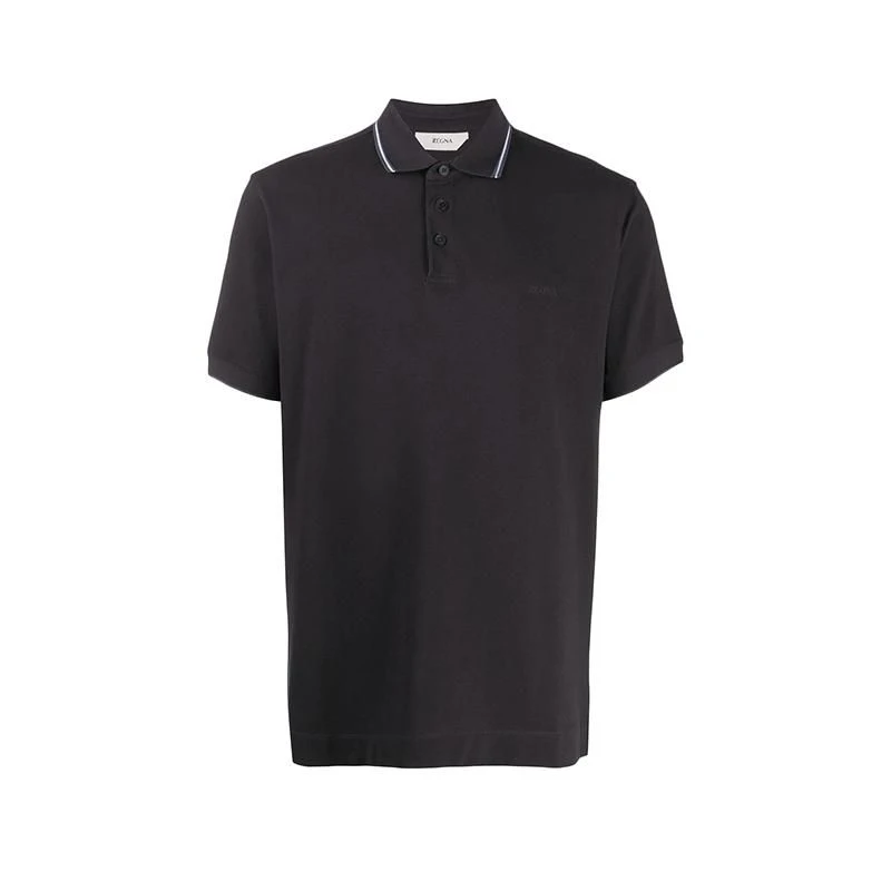 商品Zegna|杰尼亚 男士蓝/灰色棉质衣领条纹设计短袖Polo衫 ,价格¥992,第1张图片