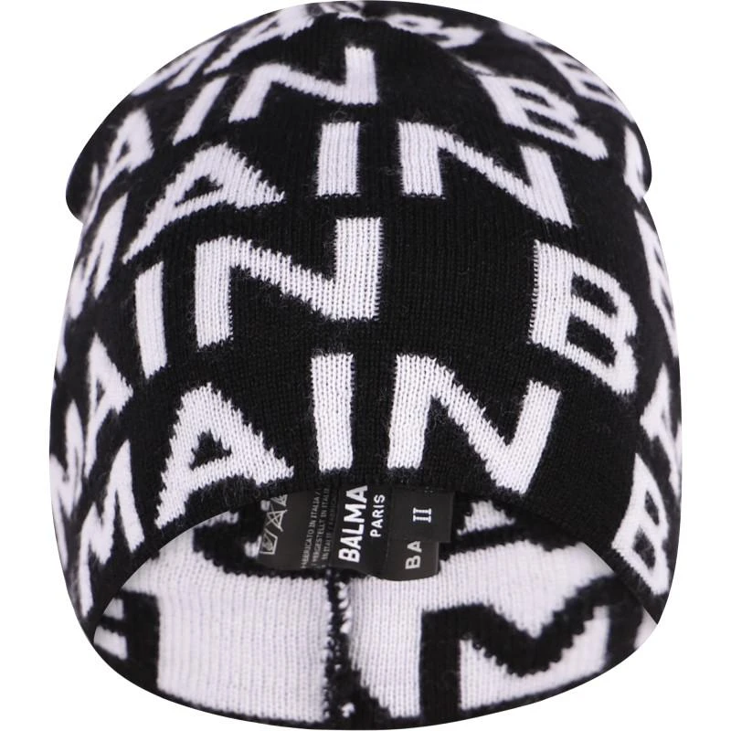 商品Balmain|Monogram all over woolen winter beanie in black and white,价格¥1815,第2张图片详细描述
