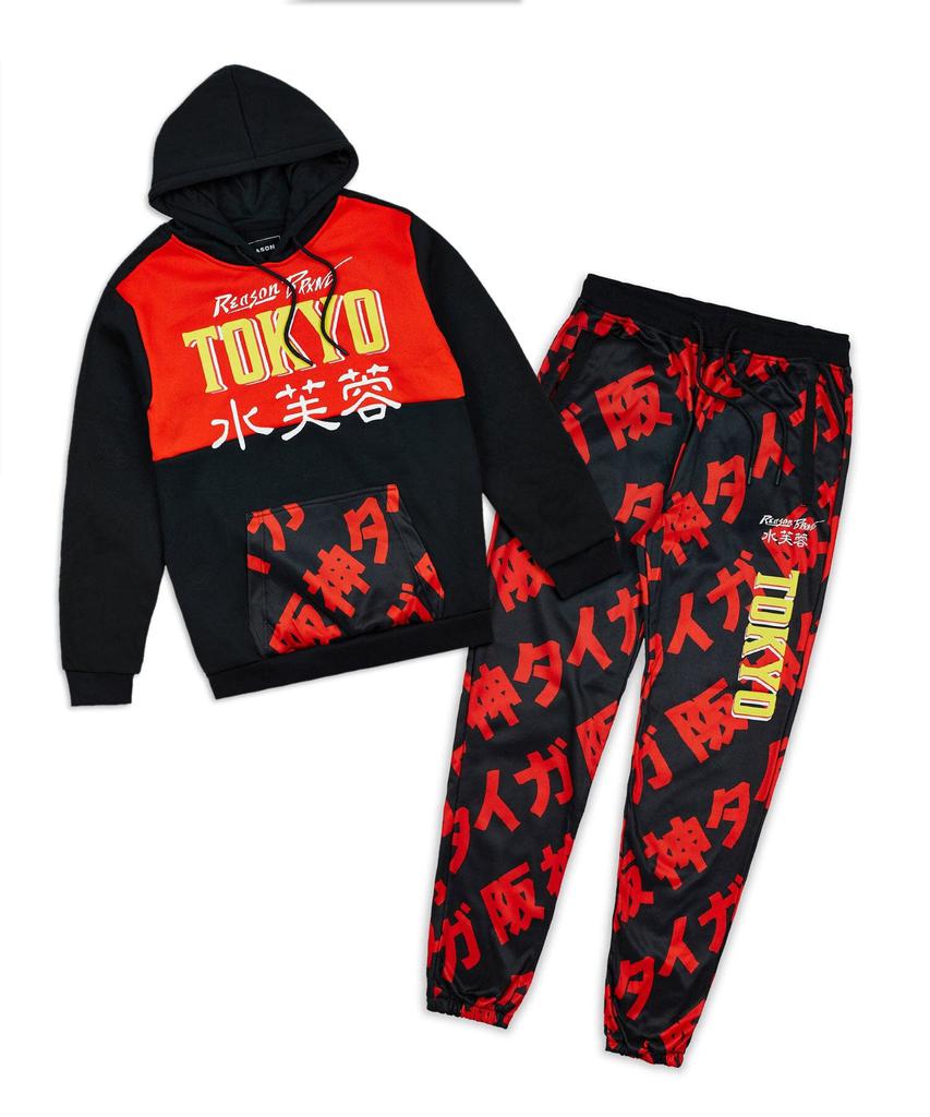 Plus Size Kanji Tokyo Fleece Hood Jogger Set商品第1张图片规格展示