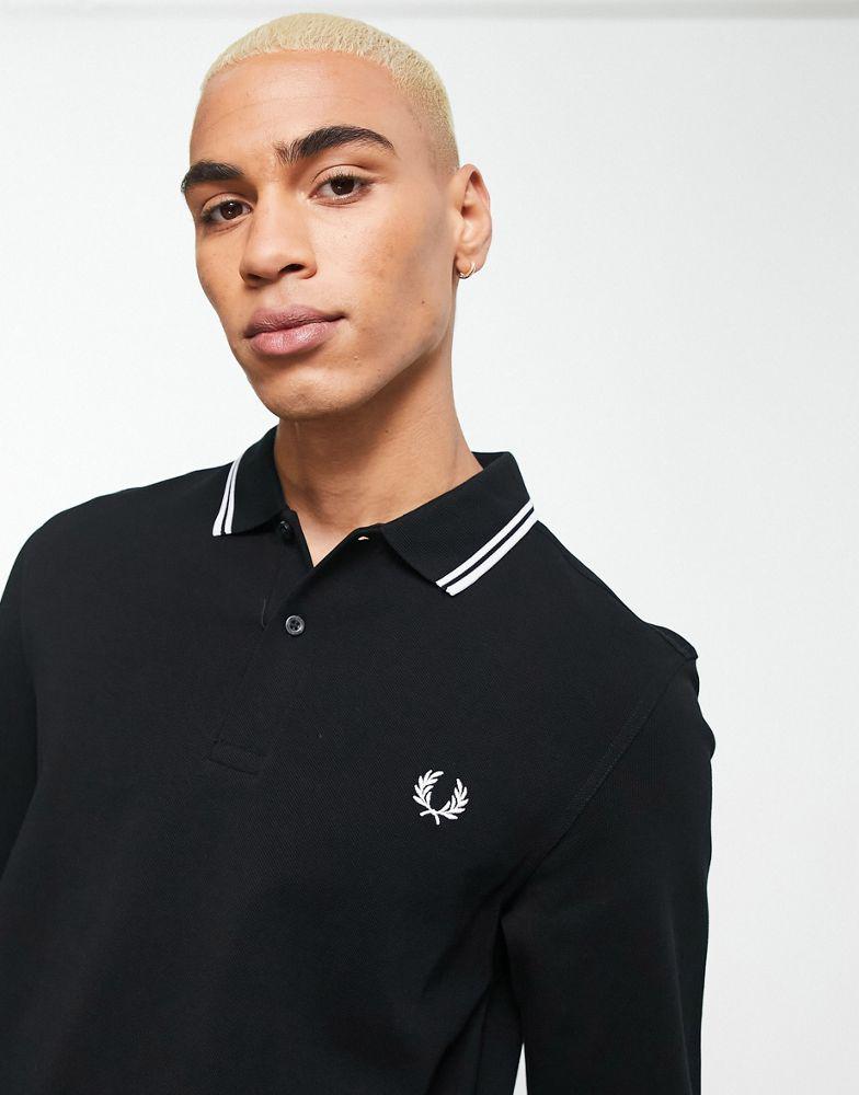 Fred Perry twin tipped long sleeve polo shirt in black商品第3张图片规格展示