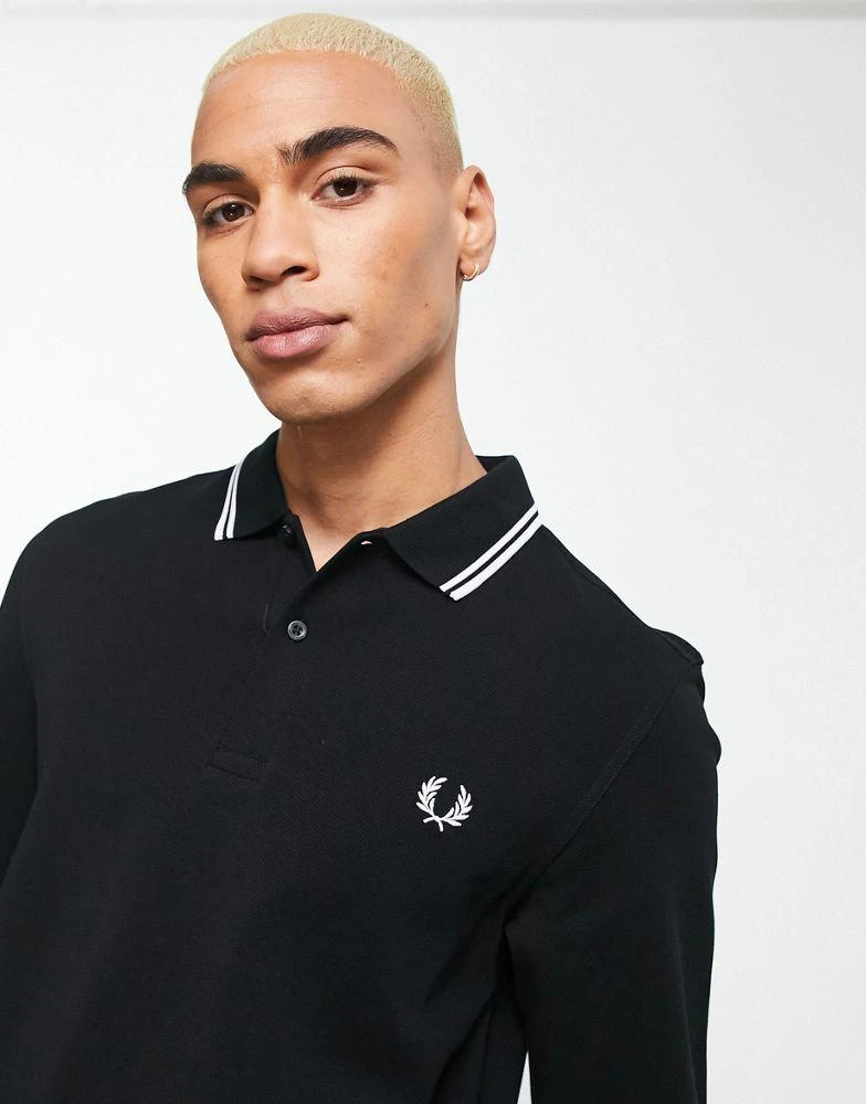 商品Fred Perry|Fred Perry twin tipped long sleeve polo shirt in black,价格¥803,第3张图片详细描述