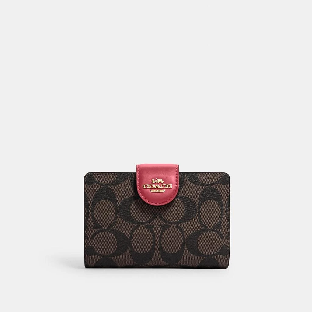 商品Coach|COACH Medium Corner Zip Wallet In Signature Canvas,价格¥458,第1张图片