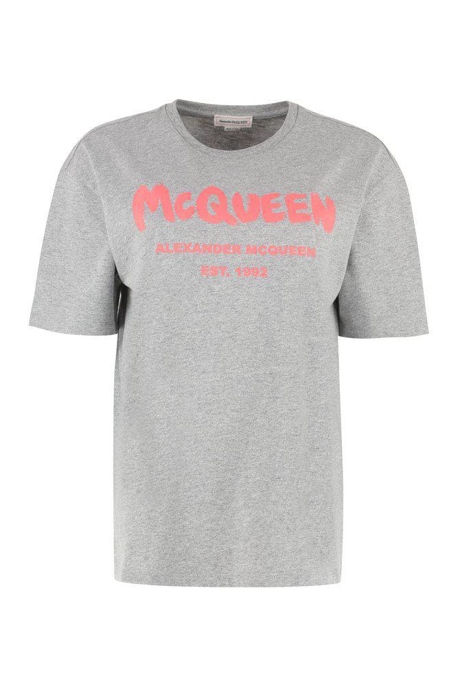 商品Alexander McQueen|Alexander McQueen Logo Printed Crewneck T-Shirt,价格¥1213-¥1355,第1张图片