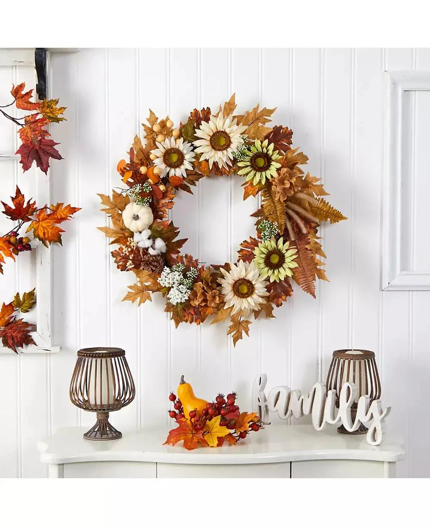 商品NEARLY NATURAL|30" Autumn Sunflower, White Pumpkin and Berries Artificial Fall Wreath,价格¥991,第3张图片详细描述