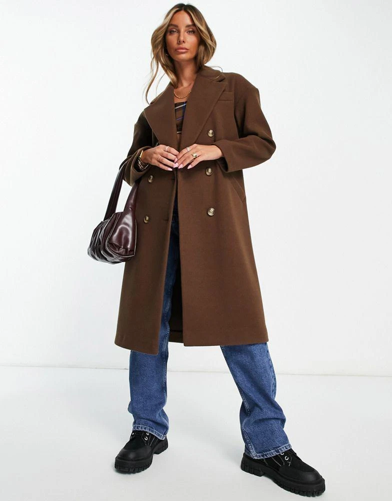 商品Topshop|Topshop double breasted long coat in chocolate,价格¥513,第2张图片详细描述