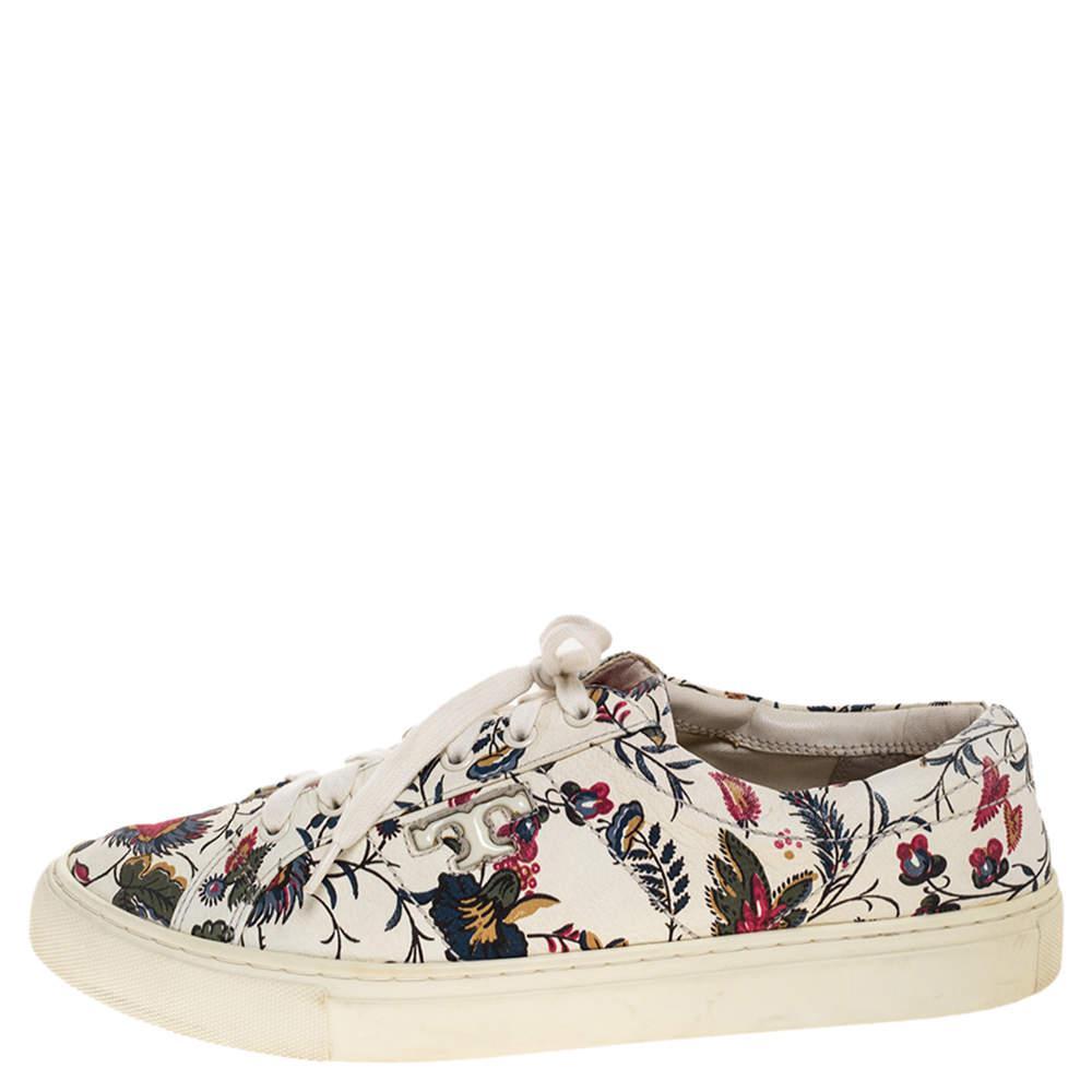 商品[二手商品] Tory Burch|Tory Burch White Floral Print Leather Amalia Low Top Sneakers Size 39.5,价格¥934,第4张图片详细描述