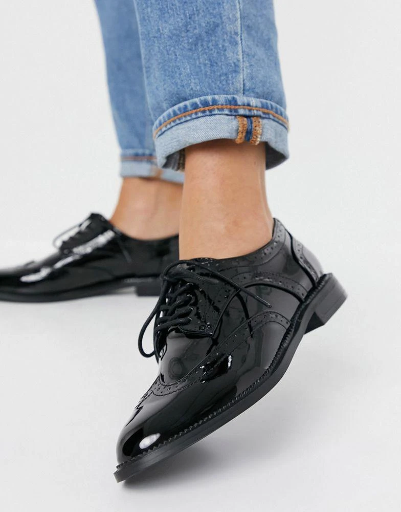 商品ASOS|ASOS DESIGN More flat lace up shoes in black,价格¥248,第2张图片详细描述