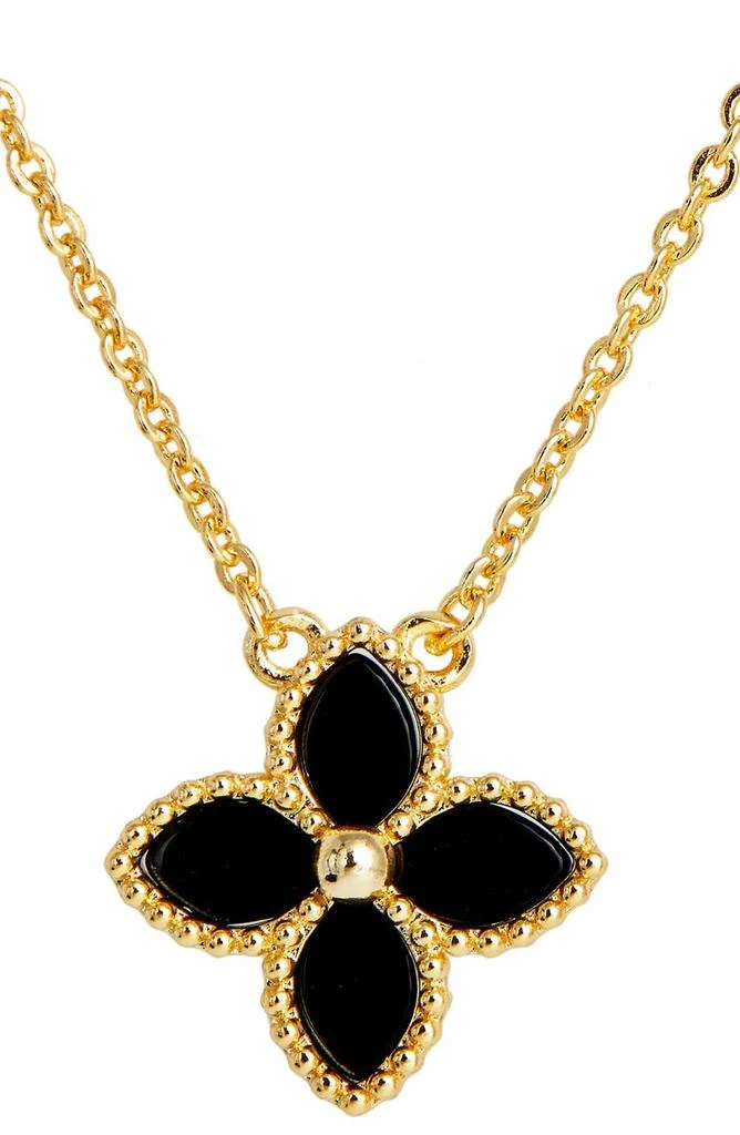 商品Savvy Cie Jewels|Yellow Gold Vermeil Onyx Flower Pendant Necklace,价格¥869,第1张图片