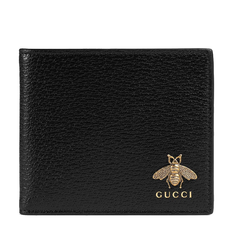 商品Gucci|【预售3-7天】GUCCI/古驰 经典款 男士黑色皮革金色小蜜蜂图案带零钱包对折短款钱包522915DJ20T1000,价格¥4106,第1张图片