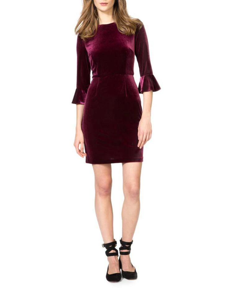 商品Donna Morgan|Three-Quarter Bell Sleeve Velvet Sheath Dress,价格¥688,第2张图片详细描述