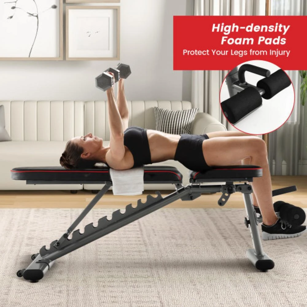 商品Hivvago|660 LBS Strength Training Bench with 10 Back and 3 Seat for Full Body Workout-Black,价格¥1837,第1张图片
