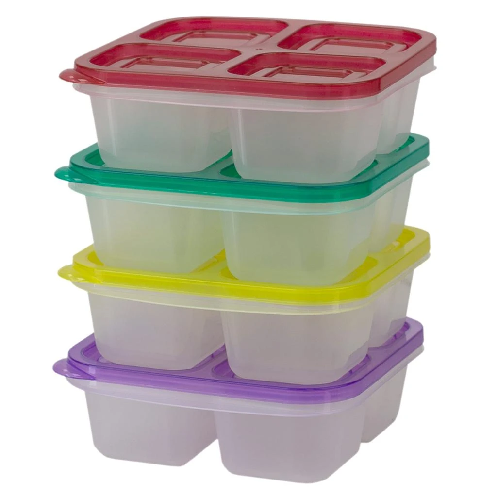 商品Home Basics|Home Basics Four Compartment Plastic Food Storage Container Set, (Set of 8), Multi-Color,价格¥174,第1张图片