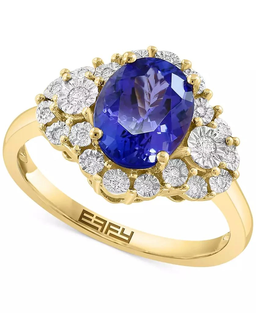 商品Effy|EFFY® Tanzanite (1-5/8 ct. t.w) & Diamond (1/8 ct. t.w.) Oval Halo Ring in 14k Gold,价格¥33452,第1张图片