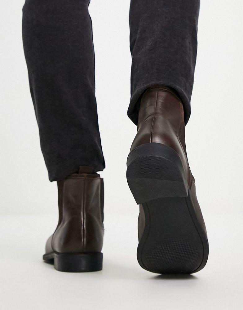 ASOS DESIGN chelsea boots in brown leather商品第4张图片规格展示