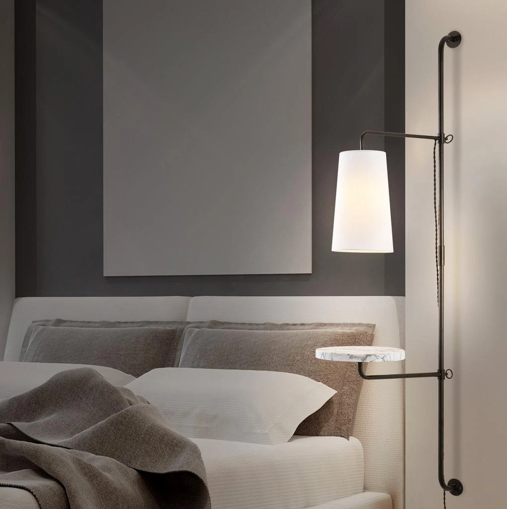 商品JONATHAN Y|Andre 11.5" 1-Light Contemporary Industrial Iron Plug-In with Adjustable White Marble Table LED Sconce, Black/White,价格¥1264,第1张图片