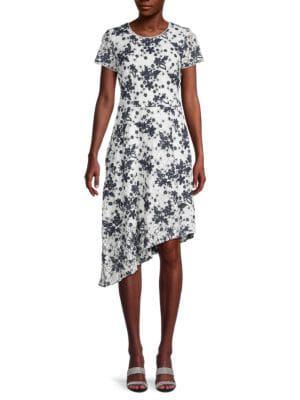 商品Karl Lagerfeld Paris|​Floral Lace Asymmetric Hem Dress,价格¥484,第1张图片