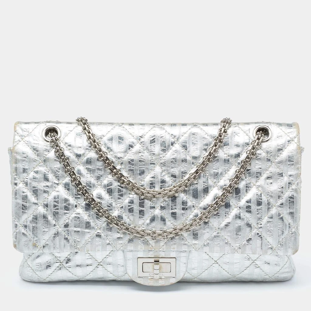 商品[二手商品] Chanel|Chanel Silver Quilted Leather Striped Reissue 2.55 Classic 227 Double Flap Bag,价格¥12520,第1张图片