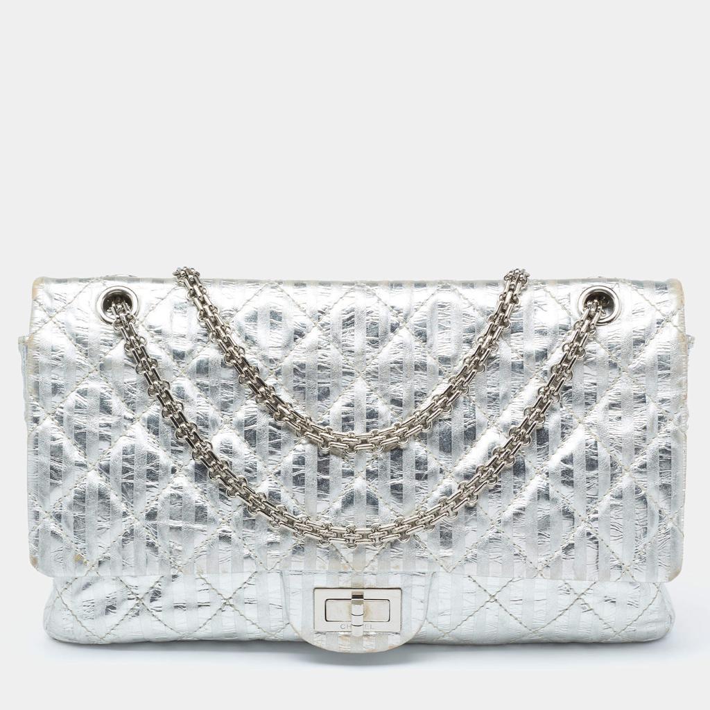 商品[二手商品] Chanel|Chanel Silver Quilted Leather Striped Reissue 2.55 Classic 227 Double Flap Bag,价格¥16987,第1张图片