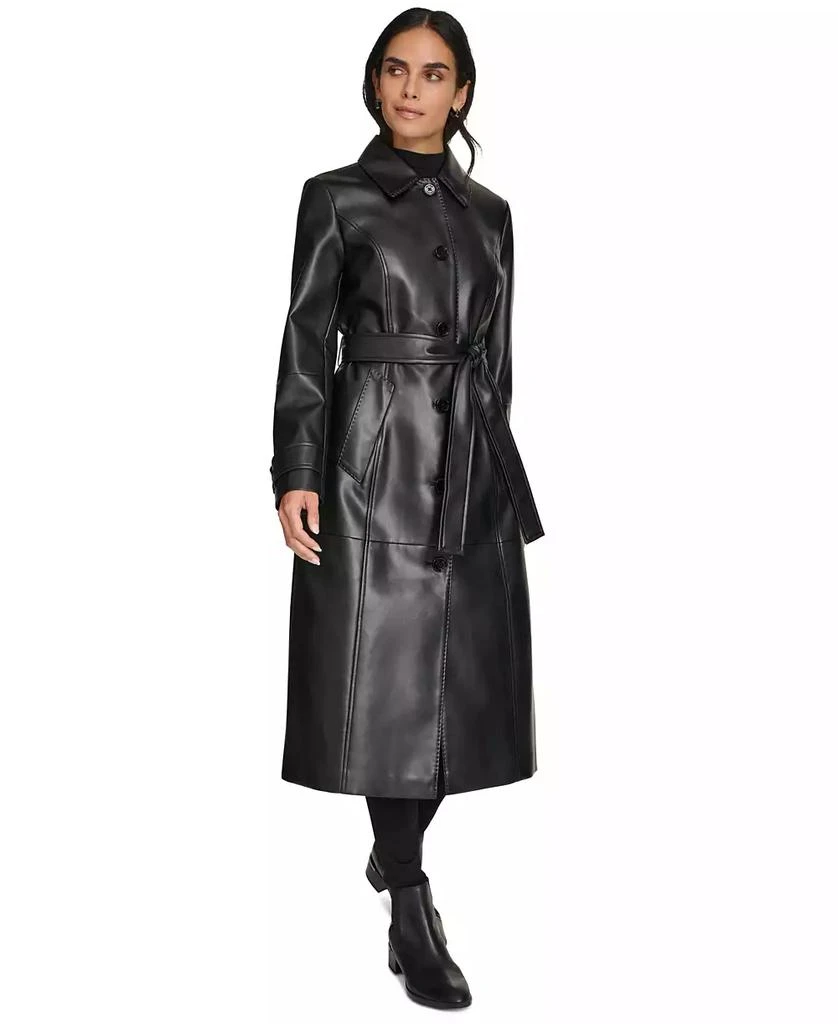 商品Calvin Klein|Women's Belted Faux-Leather Trench Coat,价格¥712,第4张图片详细描述