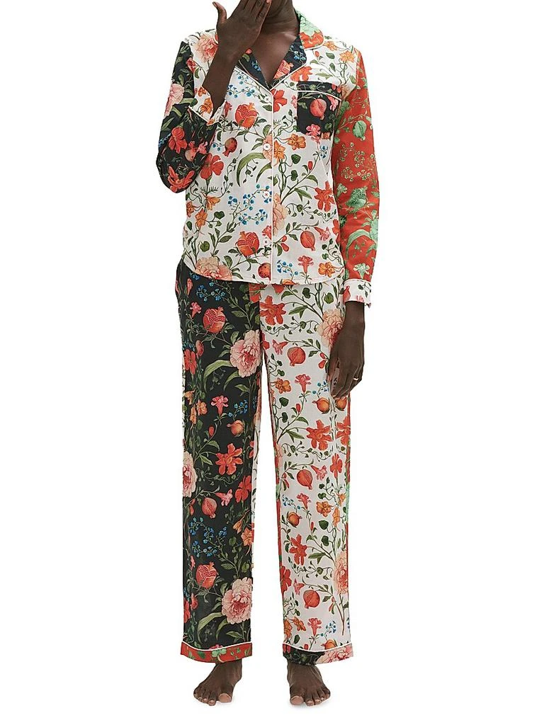 商品Desmond & Dempsey|2-Piece Colorblocked Floral Cotton Pajama Set,价格¥1807,第2张图片详细描述