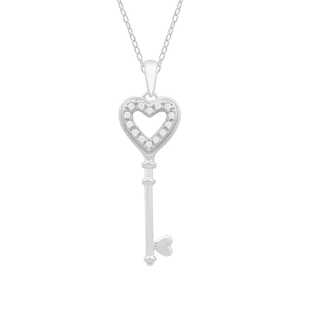 Diamond Heart Key Pendant Necklace (1/10 ct. t.w.) In Sterling Silver商品第1张图片规格展示
