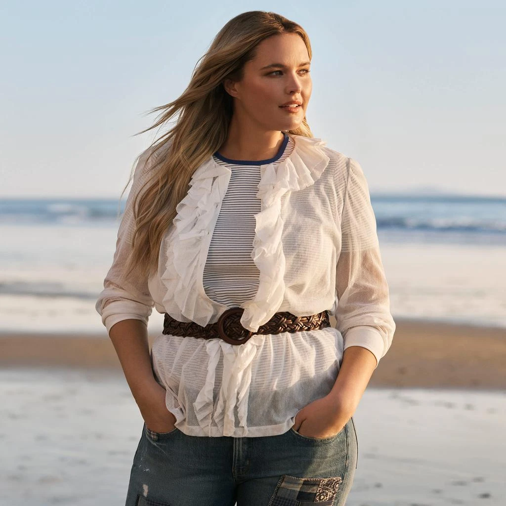 Plus Size Ruffle-Trim Tulle Cardigan 商品