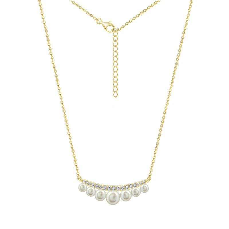 商品Diamonbliss|Curve Bar Pearl Pendant Necklace,价格¥189,第1张图片