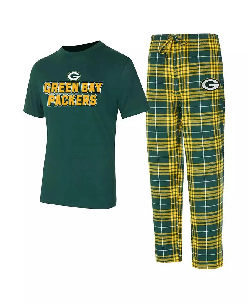 商品Concepts Sport|Men's Green/Gold Green Bay Packers Vector T-Shirt Flannel Pants Sleep Set,价格¥446,第1张图片