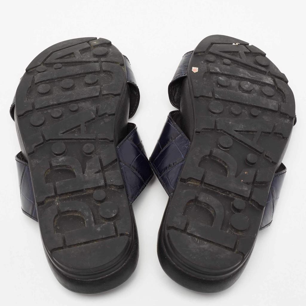 Prada Sport Navy Blue Croc Embossed Leather Flat Slide Sandals Size 39.5商品第6张图片规格展示
