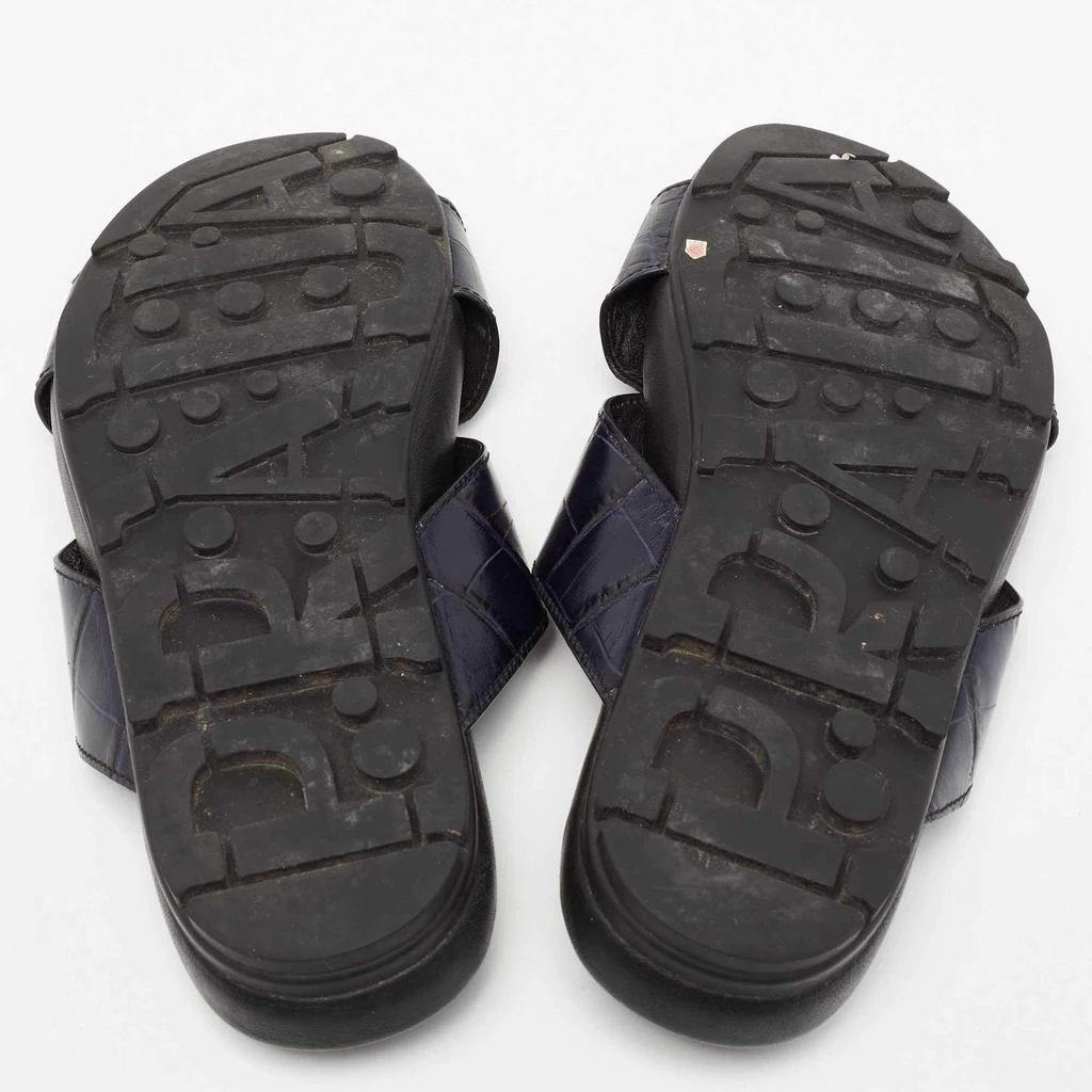 Prada Sport Navy Blue Croc Embossed Leather Flat Slide Sandals Size 39.5 商品