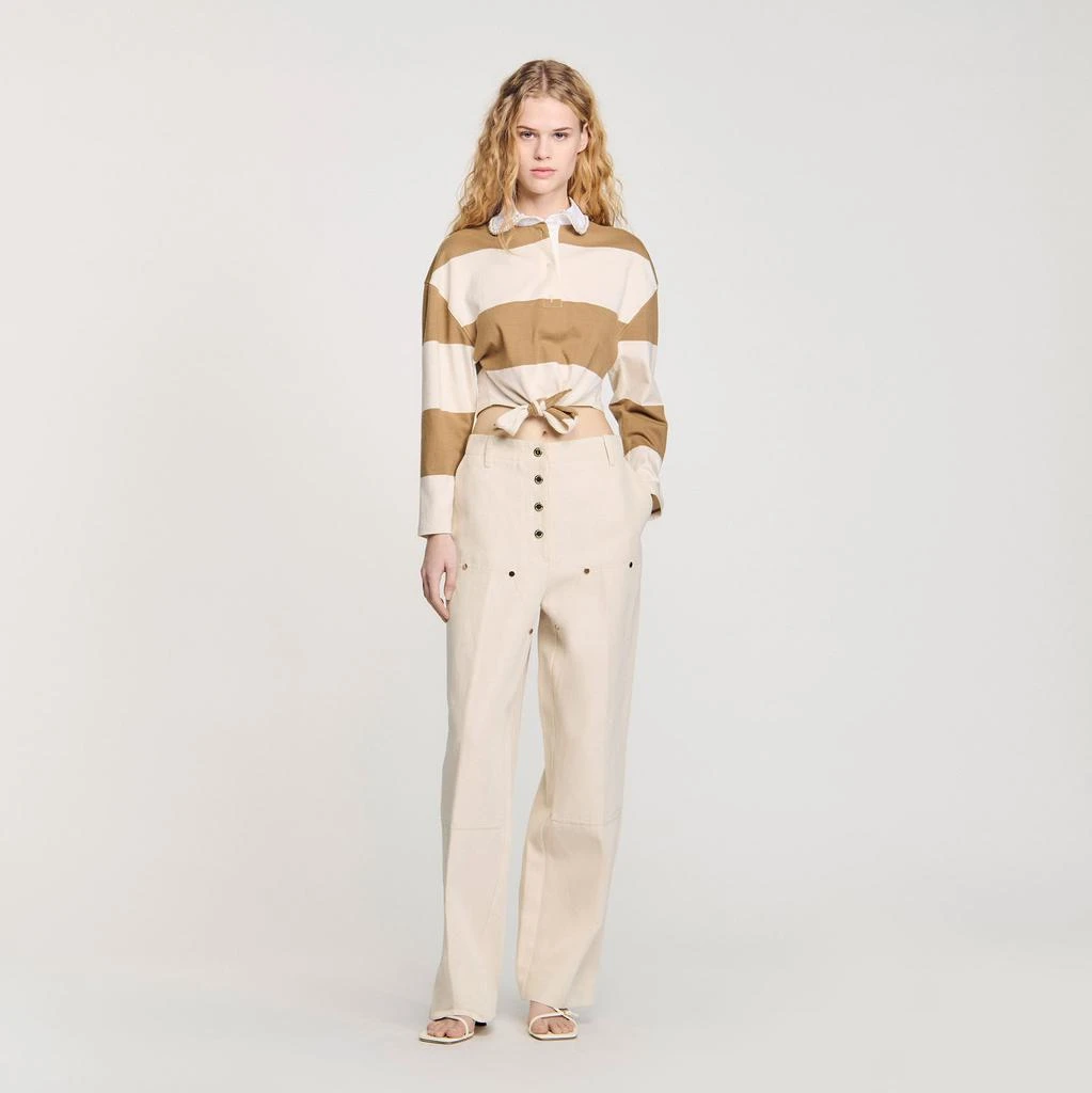 商品Sandro|Striped polo-neck T-shirt,价格¥1587,第1张图片
