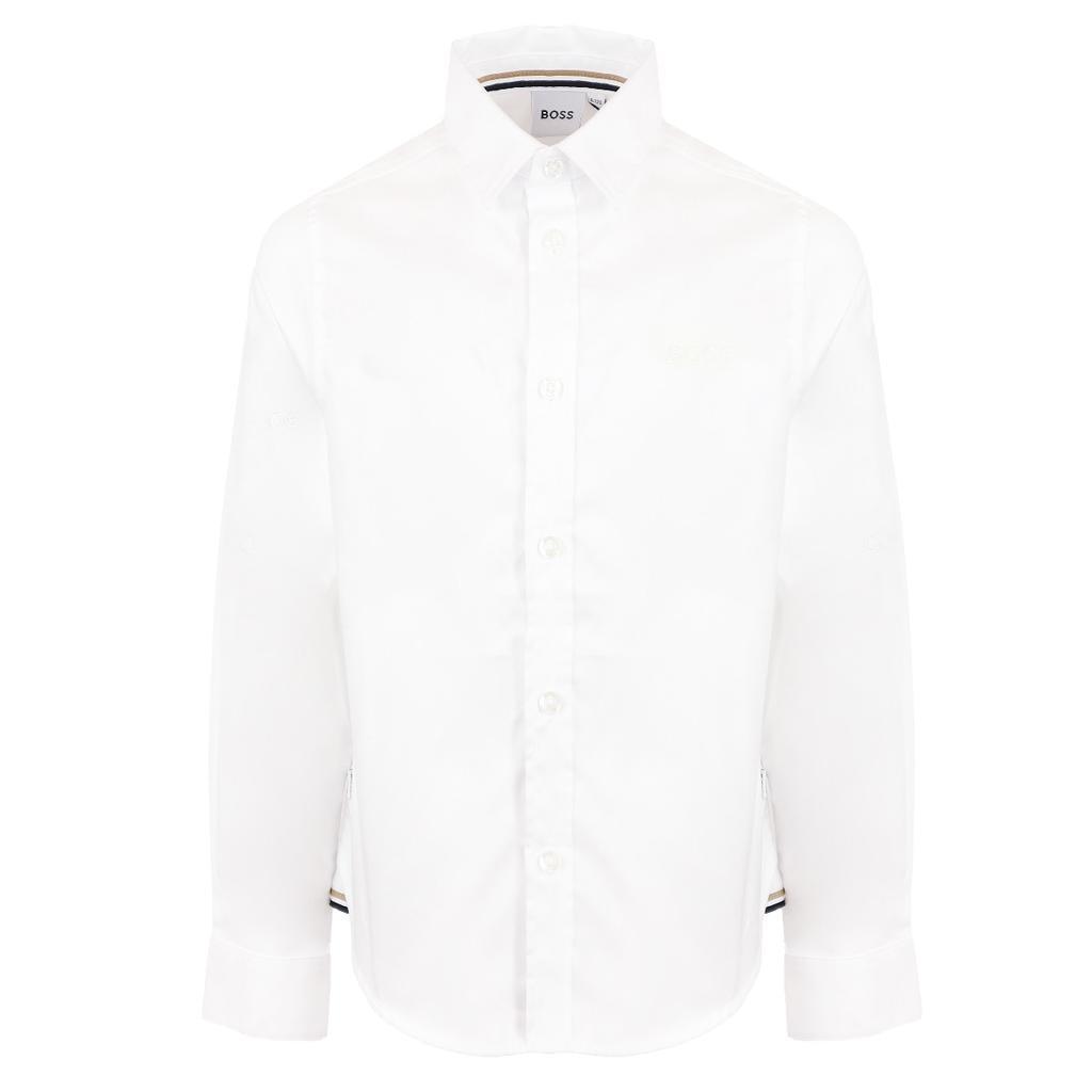 商品Hugo Boss|White Embroidered Logo Long Sleeve Shirt,价格¥623-¥720,第1张图片