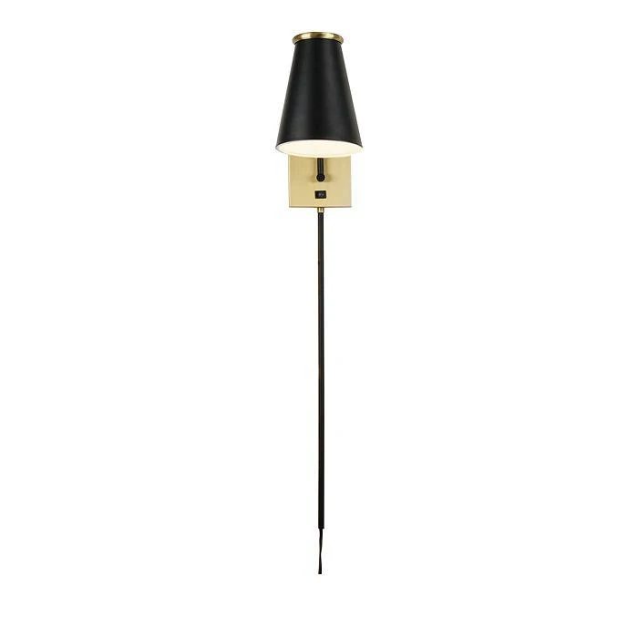 商品JAlexander|Modern 13" Matte Black Plug In Wall Sconce with Antique Brass Accents and Cord Covers,价格¥657,第5张图片详细描述