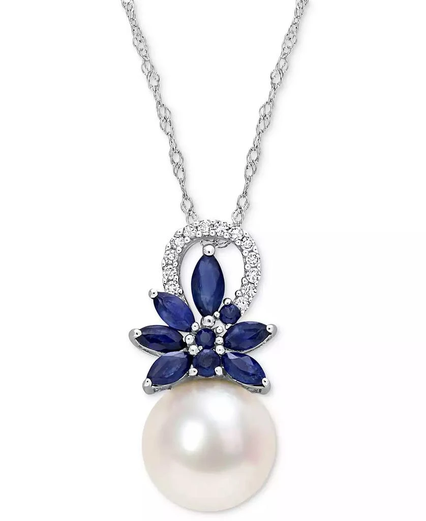 商品Macy's|Cultured Freshwater Pearl (9-1/2mm), Sapphire (3/4 ct. t.w.), & Diamond (1/20 ct. t.w.) 17" Pendant Necklace in 14k White Gold,价格¥5803,第1张图片