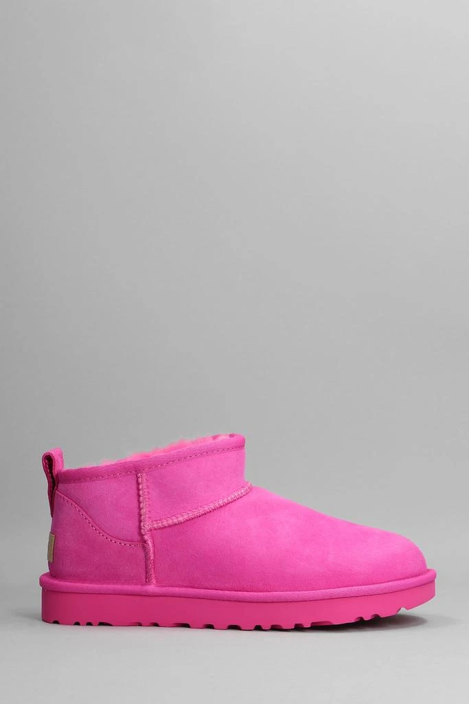 商品UGG|UGG Classic Ultra Mini Low Heels Ankle Boots In Fuxia Suede,价格¥1704,第1张图片