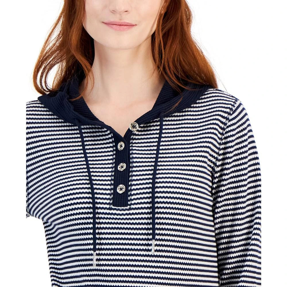 商品Tommy Hilfiger|Women's Striped Long-Sleeve Waffle-Knit Hoodie,价格¥360,第3张图片详细描述